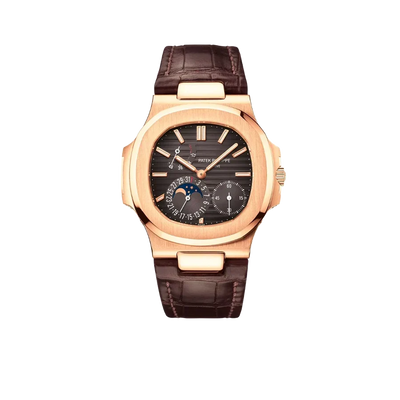 Nautilus 40mm 5712R-001 Moon Phase Power Reserve Rose Gold Brown Dial Leather Strap