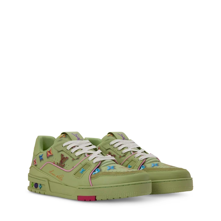 LV Trainer Designer Sneakers Coordinates With The Season s Monogram Donuts Green