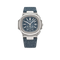Nautilus 40mm 5980/60G-001 Flyback Chronograph White Gold Blue Dial Denim Strap