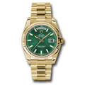 Yellow Gold Day-Date Fluted Bezel Green Index Dial President Bracelet