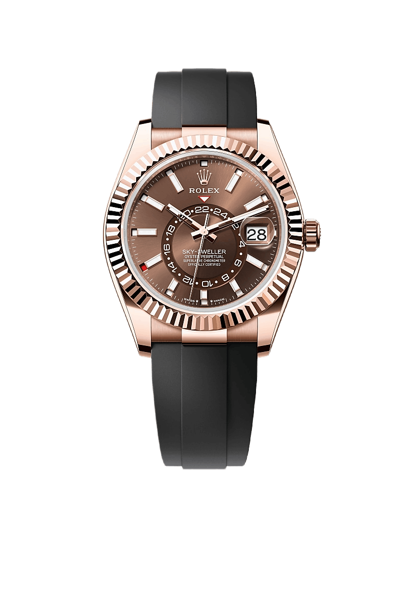 Sky-Dweller 18K Rose Gold, Chocolate Index Dial, Oysterflex Bracelet, 42 mm