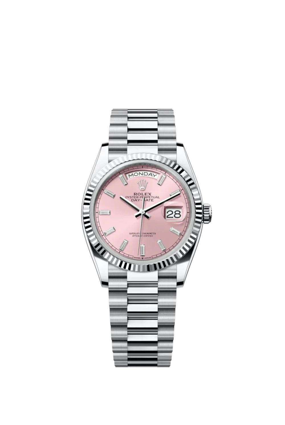 Day-Date 40 Pink Dial Fluted Bezel in Platinum