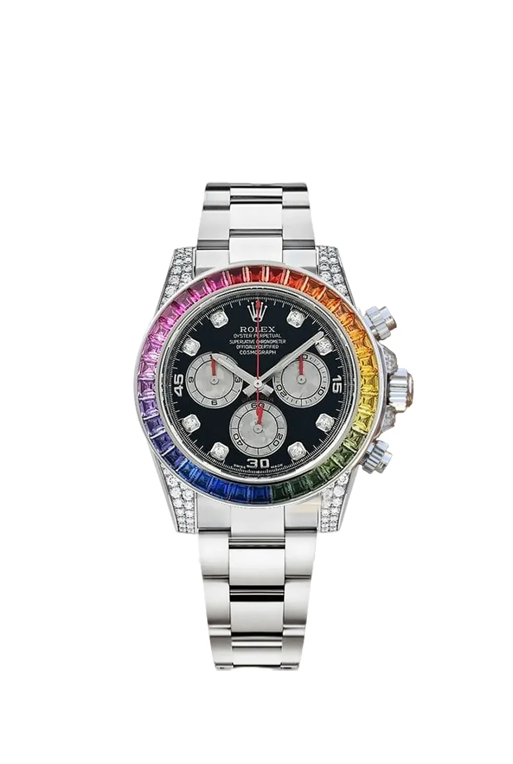Cosmograph Daytona Rainbow White Gold Black Dial with Diamond Bezel