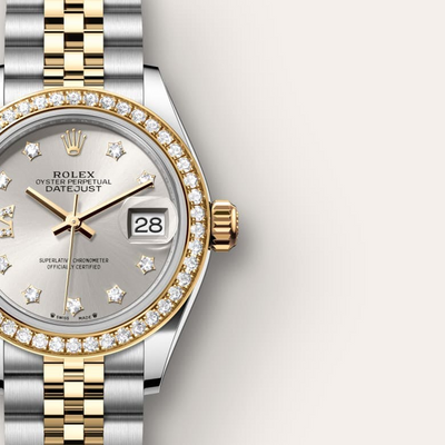 Lady-Datejust Oyster, 28 mm, Oystersteel, yellow gold and diamonds