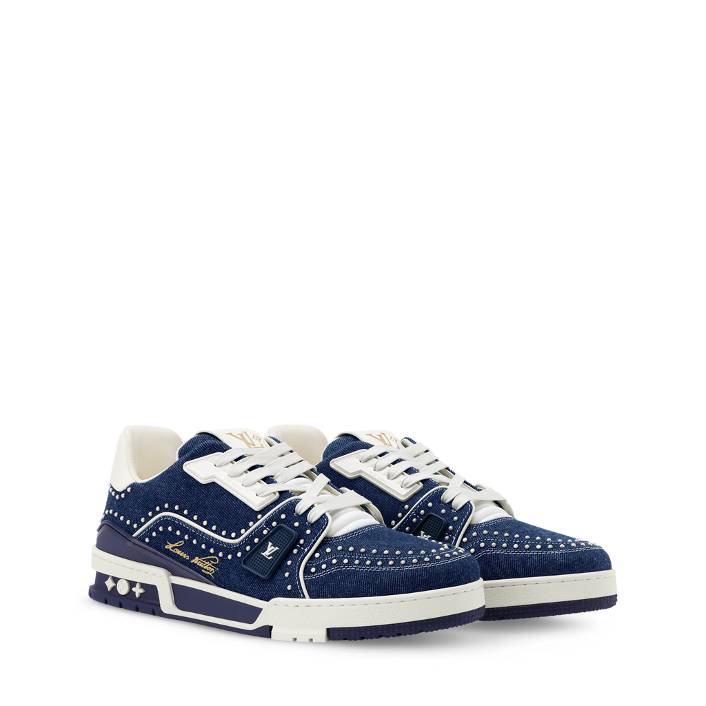 LV Trainer Sneakers  Indigo Blue Denim with Swarovski™ Pearls