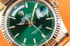 Yellow Gold Day-Date Fluted Bezel Green Index Dial President Bracelet