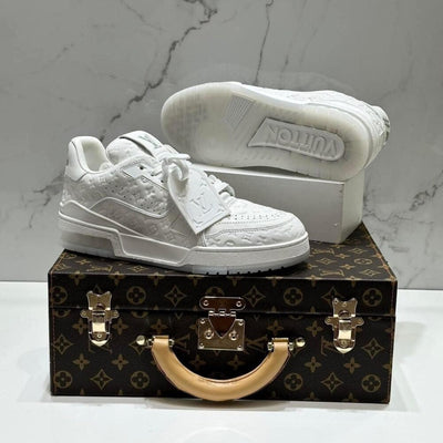 LV Trainer Sneaker – Triple White Monogram Embossed Edition
