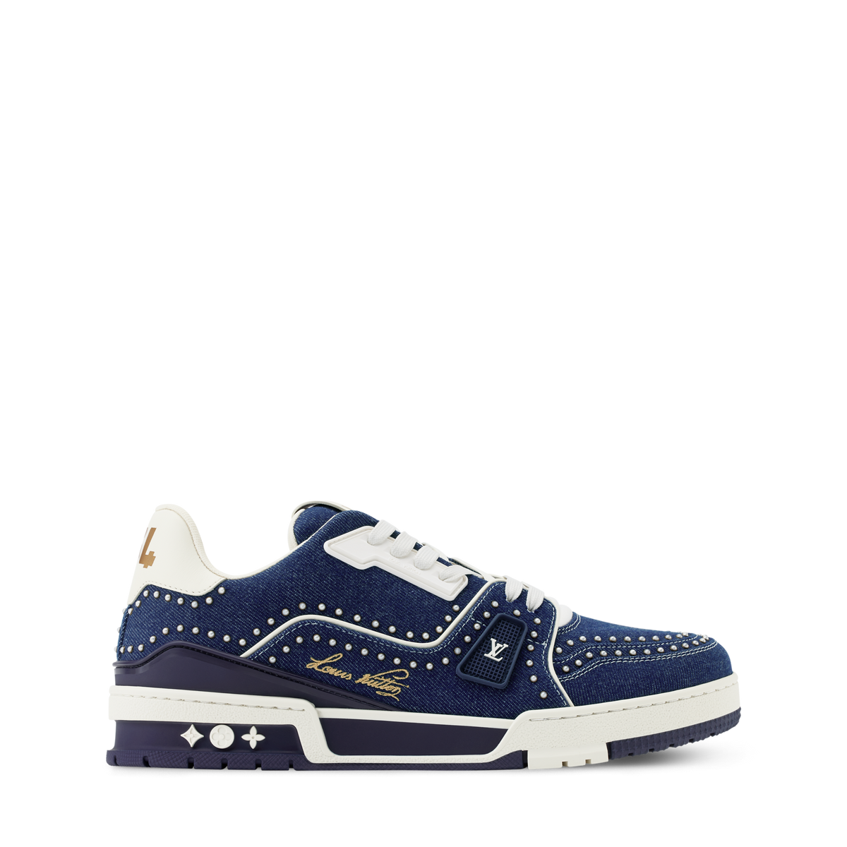 LV Trainer Sneakers  Indigo Blue Denim with Swarovski™ Pearls
