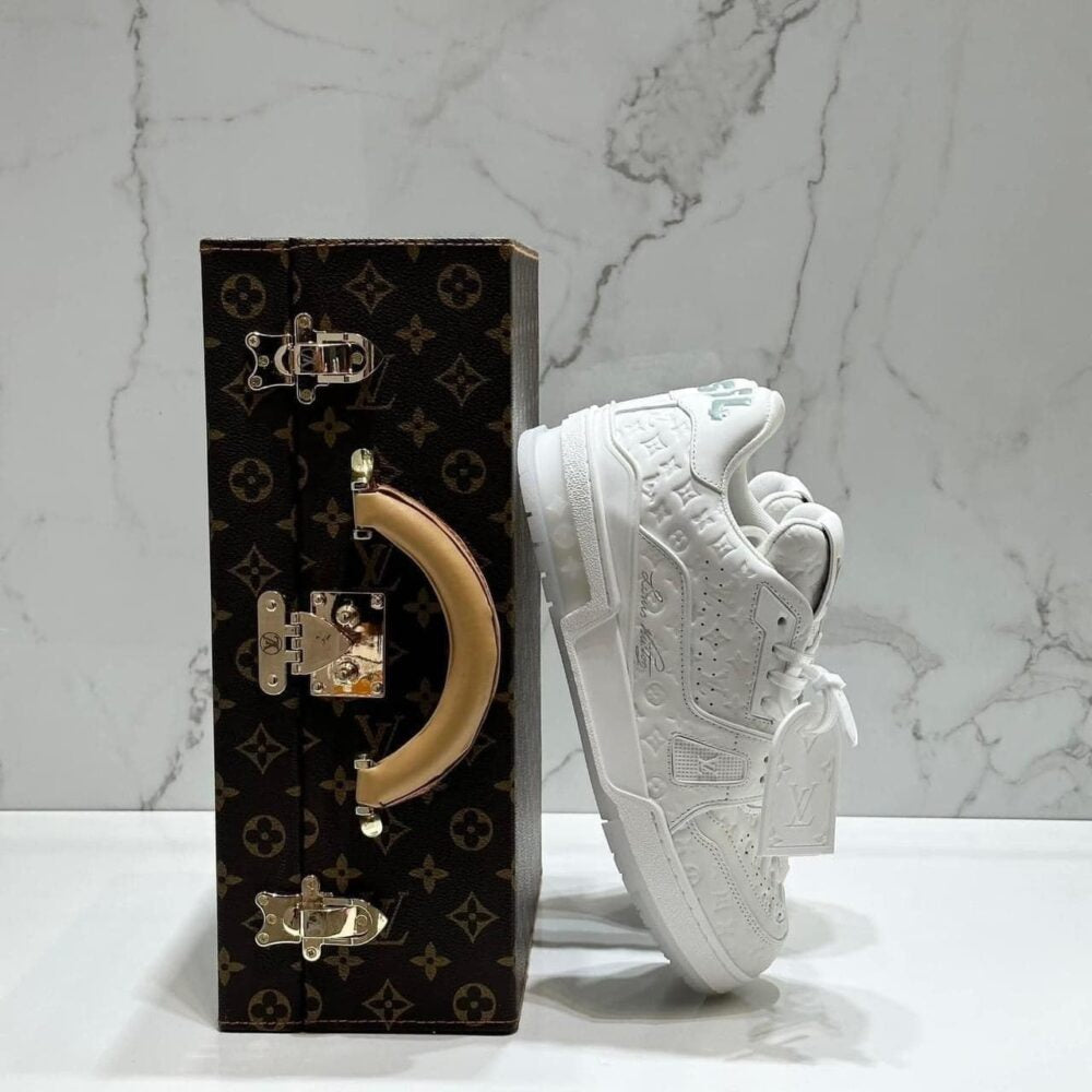 LV Trainer Sneaker – Triple White Monogram Embossed Edition