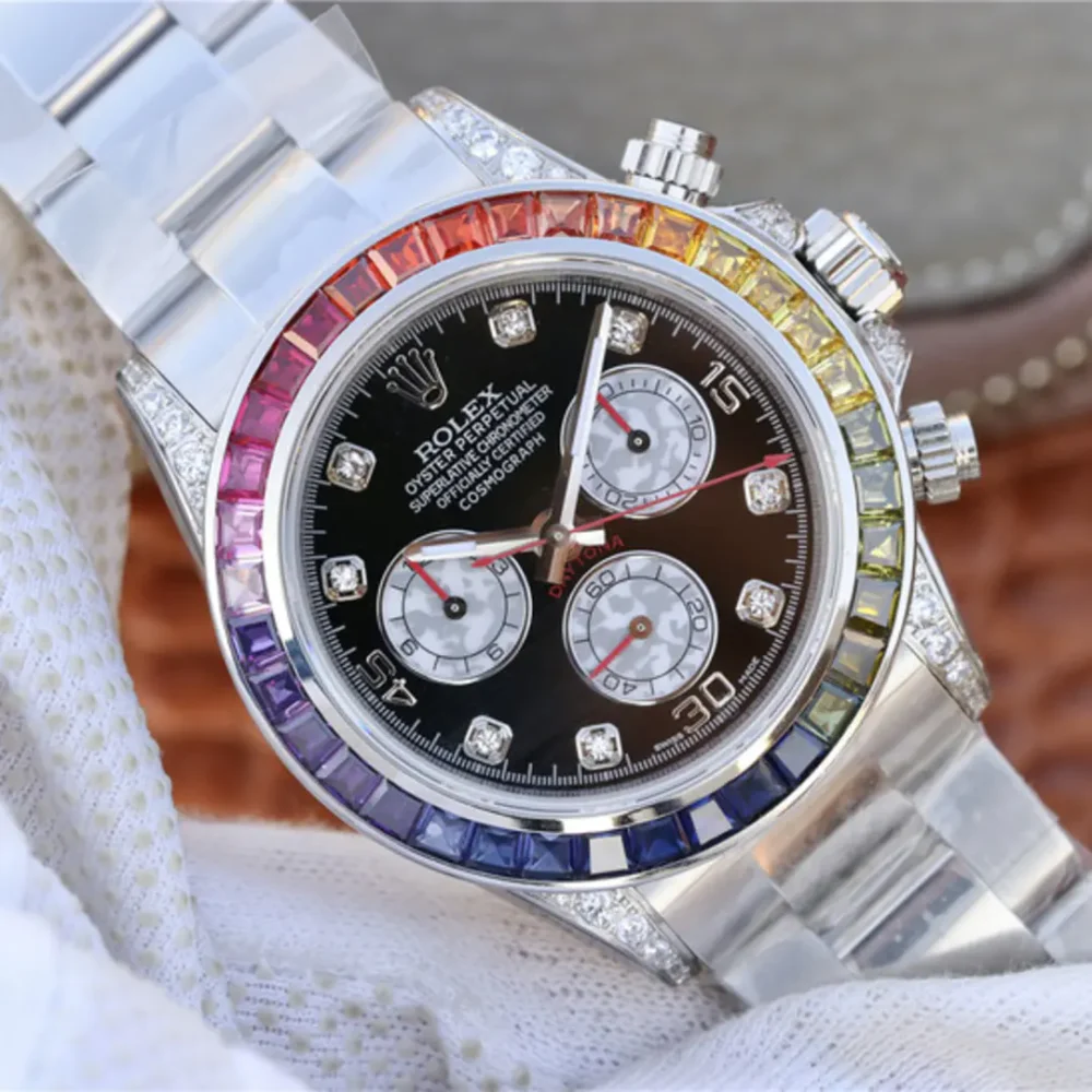 Cosmograph Daytona Rainbow White Gold Black Dial with Diamond Bezel