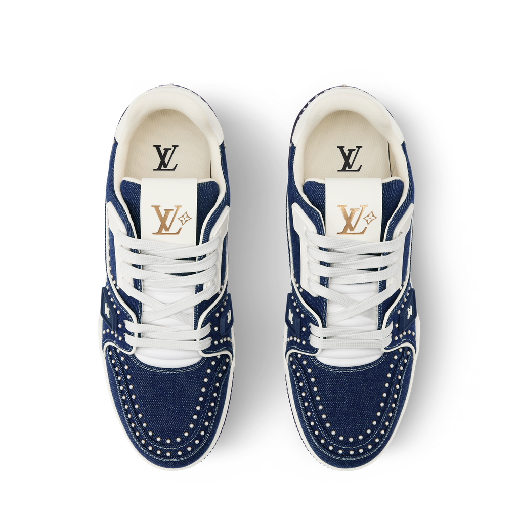 LV Trainer Sneakers  Indigo Blue Denim with Swarovski™ Pearls