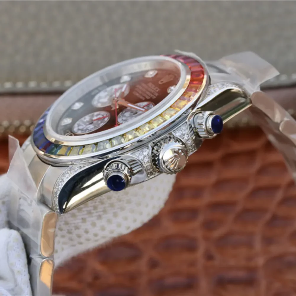 Cosmograph Daytona Rainbow White Gold Black Dial with Diamond Bezel