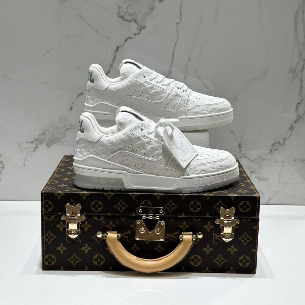 LV Trainer Sneaker – Triple White Monogram Embossed Edition