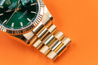 Yellow Gold Day-Date Fluted Bezel Green Index Dial President Bracelet