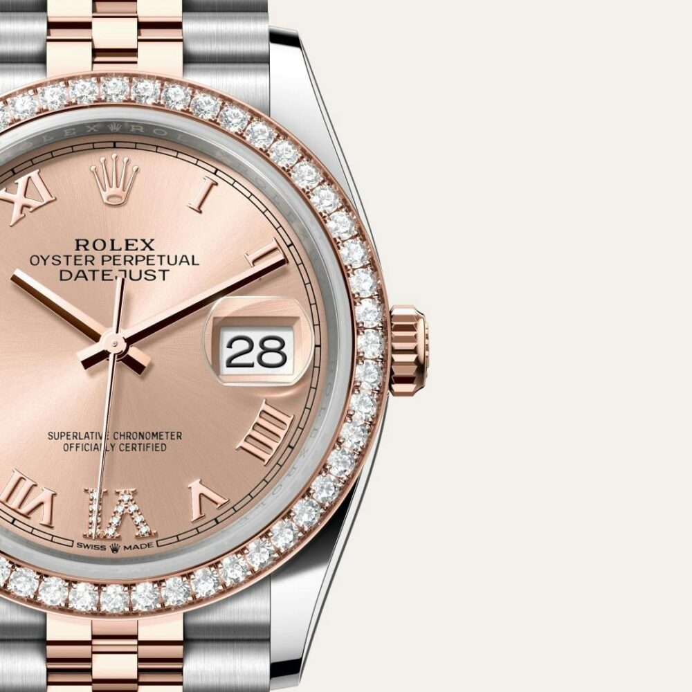 Datejust 36 Oyster, 36 mm, Oystersteel, Everose gold and diamonds