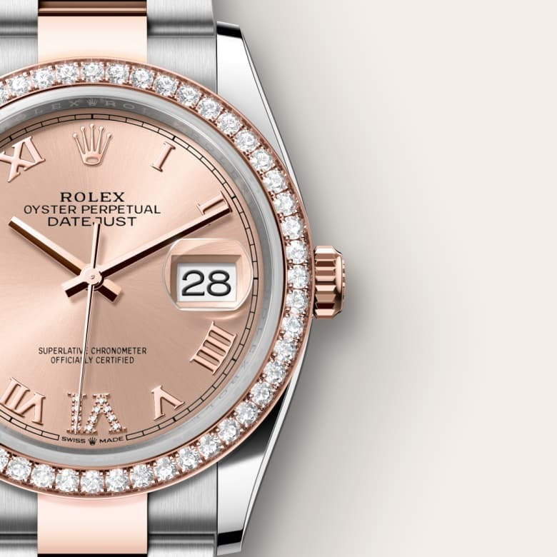 Datejust 36 Oyster, 36 mm, Oystersteel, Everose gold and diamonds