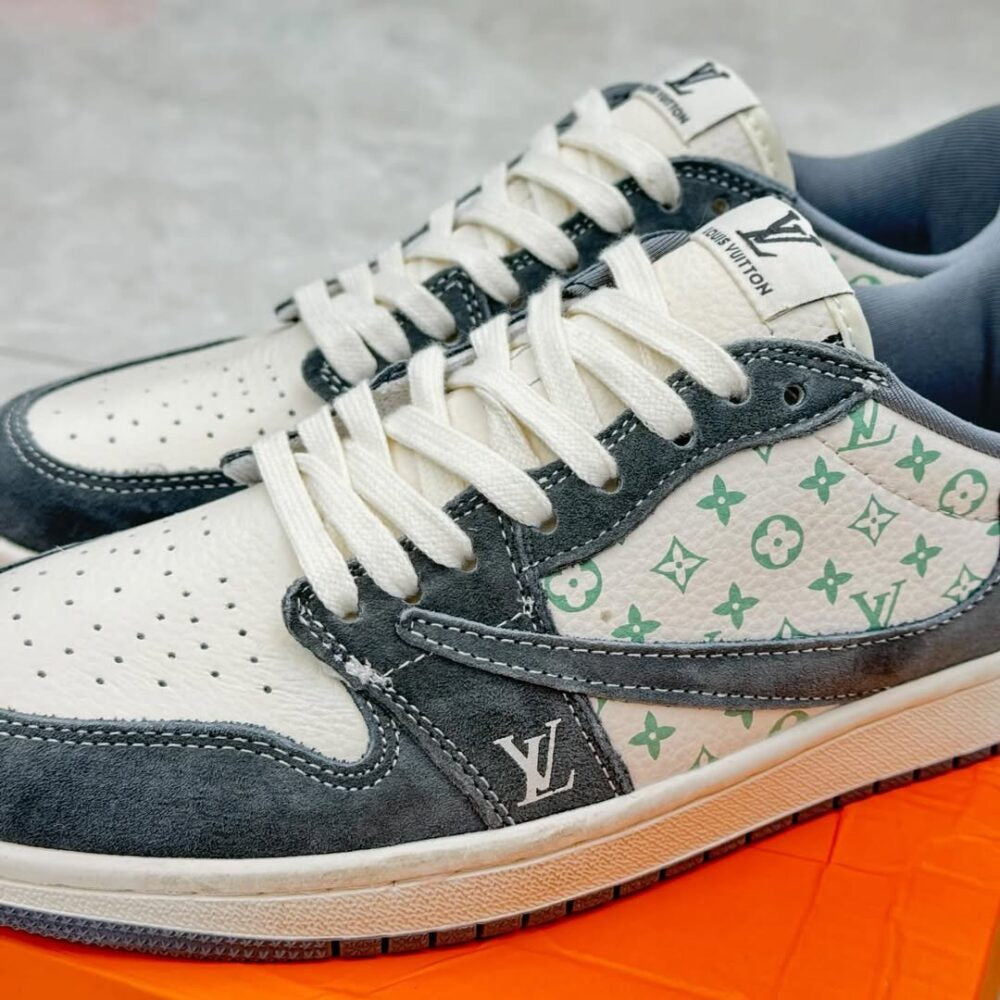 LV x Nike Air Jordan 1 Low “Green Monogram Suede” (Custom)