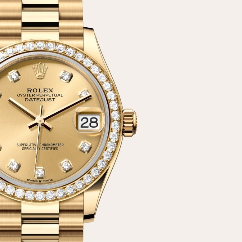 Datejust 31 Oyster, 31 mm, yellow gold and diamonds
