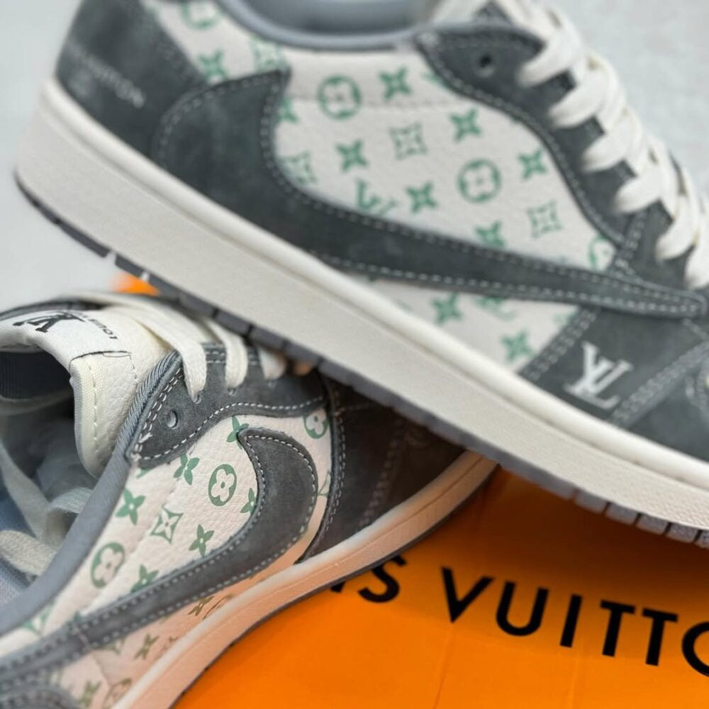 LV x Nike Air Jordan 1 Low “Green Monogram Suede” (Custom)