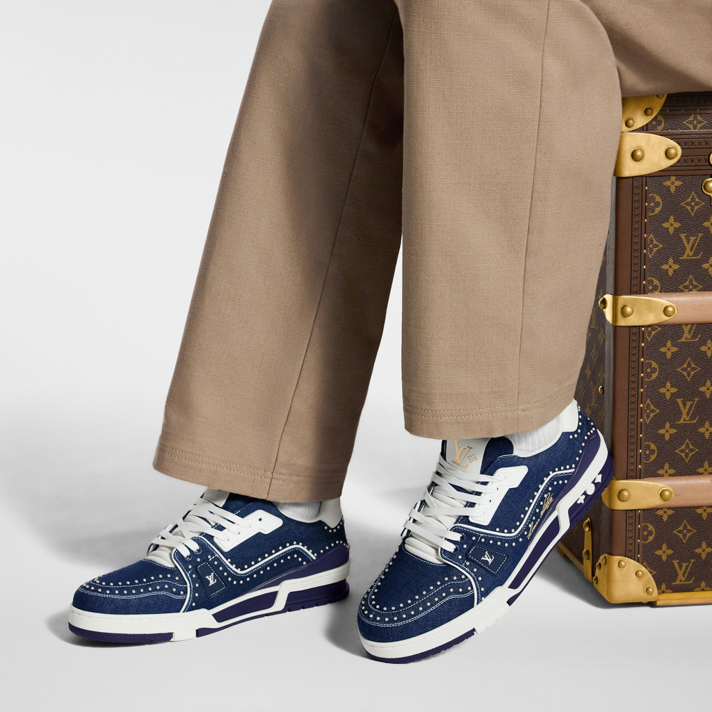 LV Trainer Sneakers  Indigo Blue Denim with Swarovski™ Pearls