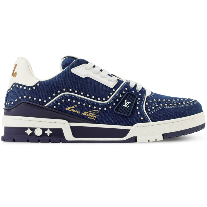 LV Trainer Sneakers  Indigo Blue Denim with Swarovski™ Pearls