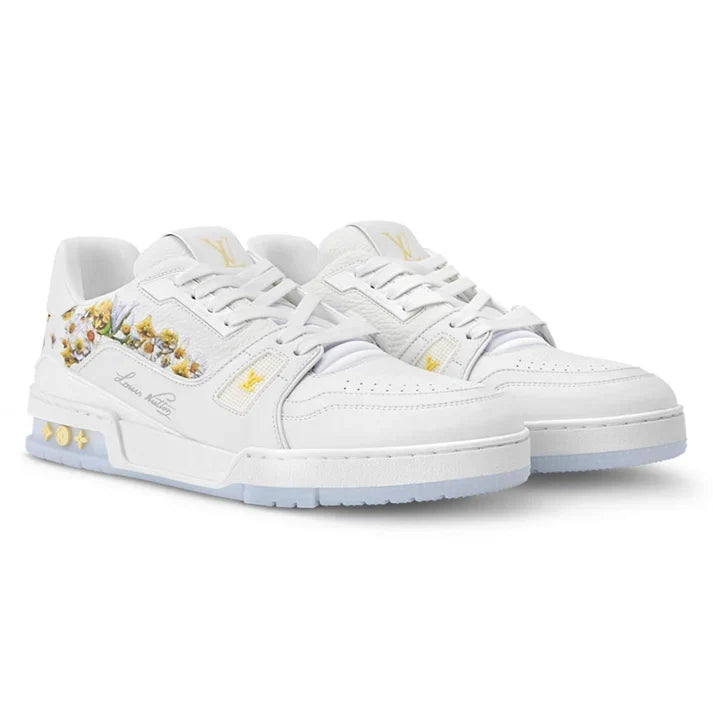 LV Trainer Sneaker – White Floral Embroidery
