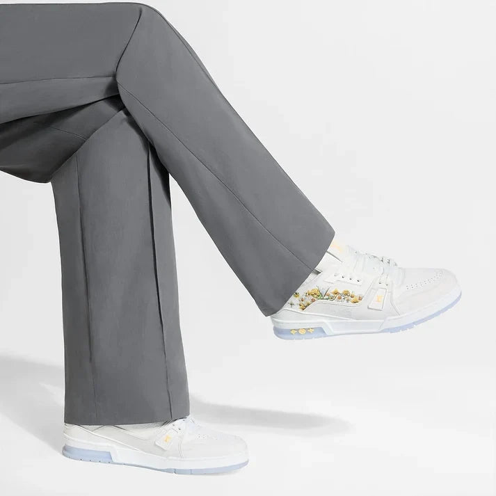 LV Trainer Sneaker – White Floral Embroidery