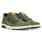 LV Trainer Designer Sneakers Grained Calf Leather Khaki Green