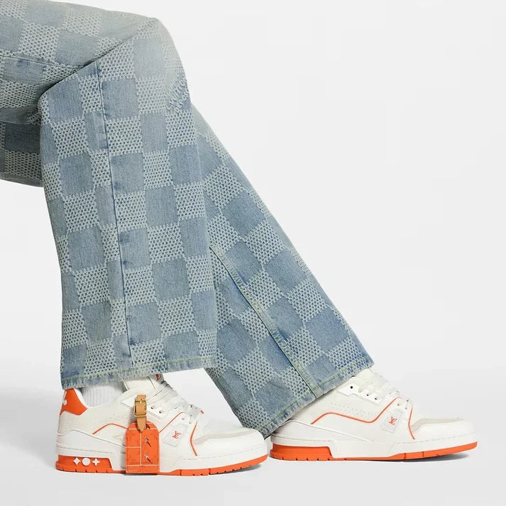 LV Trainer Sneaker – Monogram Denim White/Orange