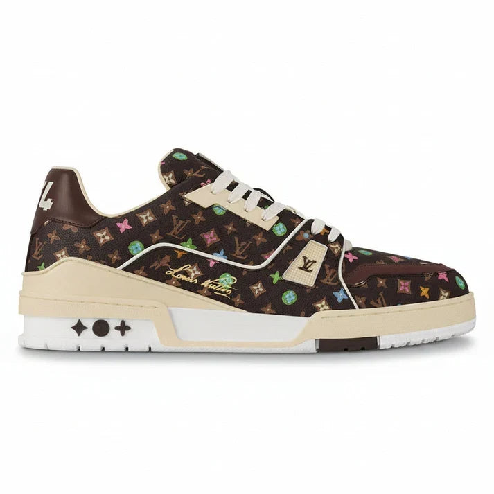 LV Trainers Sneaker  x Tyler the Creator Monogram-Printed Grained Calf Leather Mocha Brown