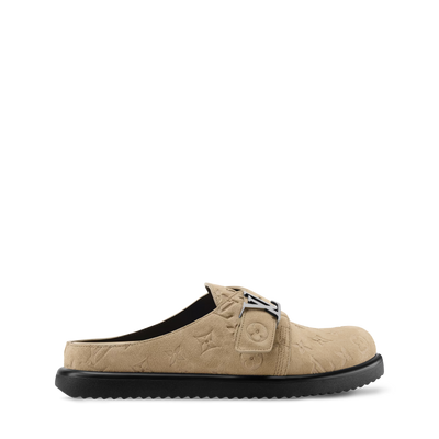 LV Sandals Easy Mule Beige Suede Monogram