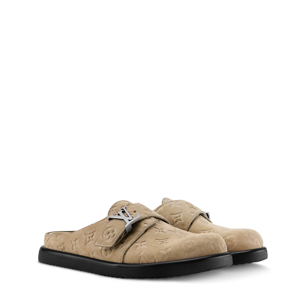 LV Sandals Easy Mule Beige Suede Monogram