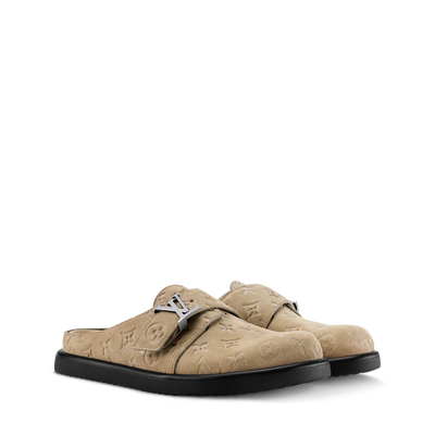 LV Sandals Easy Mule Beige Suede Monogram
