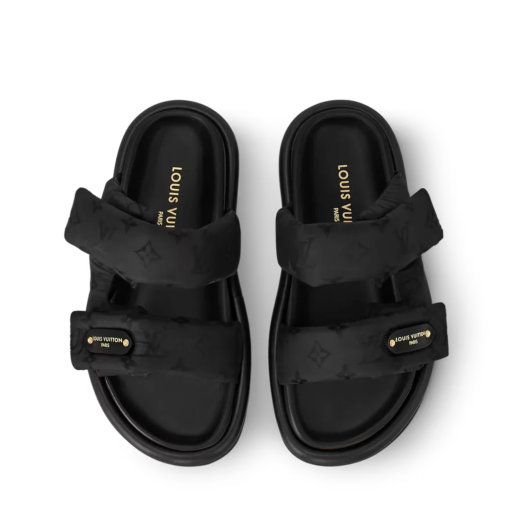 LV Sandals Pool Pillow Flat Comfort Mule Black