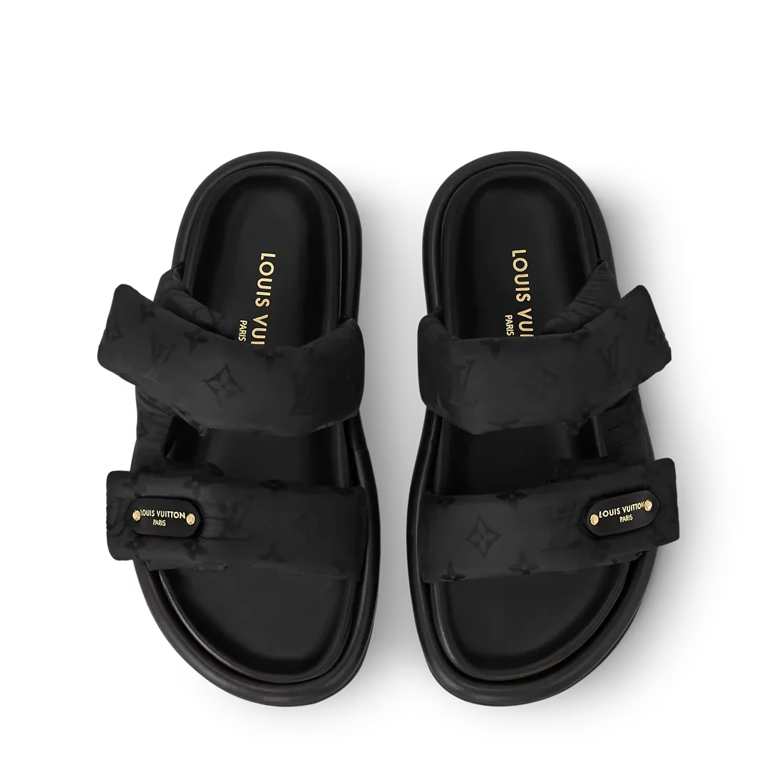 LV Sandals Pool Pillow Flat Comfort Mule Black