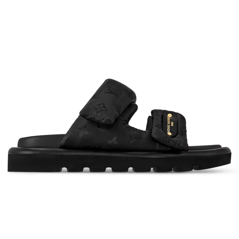 LV Sandals Pool Pillow Flat Comfort Mule Black