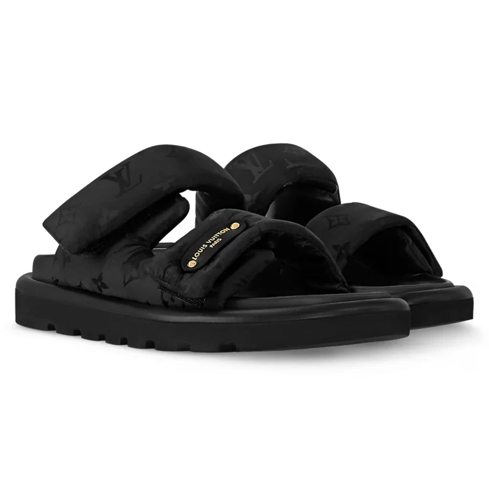 LV Sandals Pool Pillow Flat Comfort Mule Black