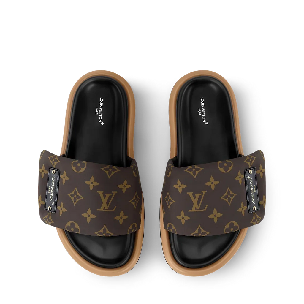 LV Sandals Pool Pillow Flat Comfort Mule Cocoa Brown