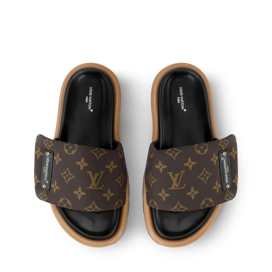 LV Sandals Pool Pillow Flat Comfort Mule Cocoa Brown