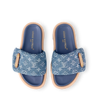 LV Sandals Pool Pillow Flat Comfort Mule Blue Denim