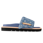 LV Sandals Pool Pillow Flat Comfort Mule Blue Denim