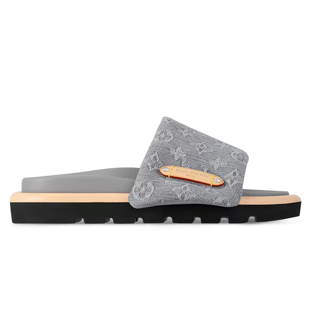 LV Sandals Pool Pillow Flat Comfort Mule Grey
