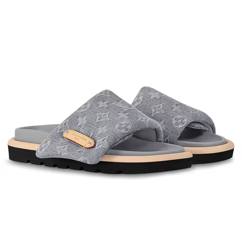 LV Sandals Pool Pillow Flat Comfort Mule Grey