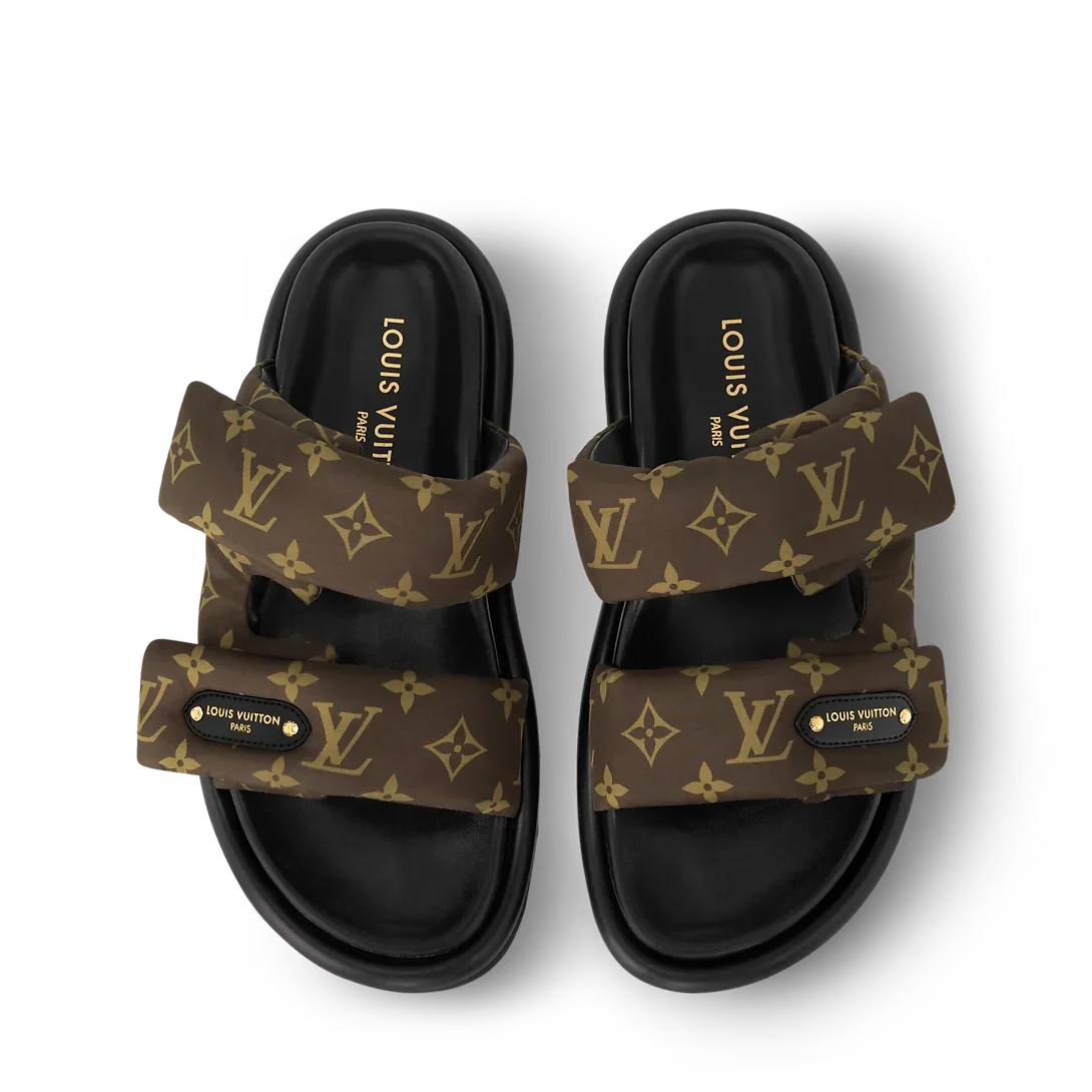 LV Sandals Pool Pillow Flat Comfort Mule Cacao Brown