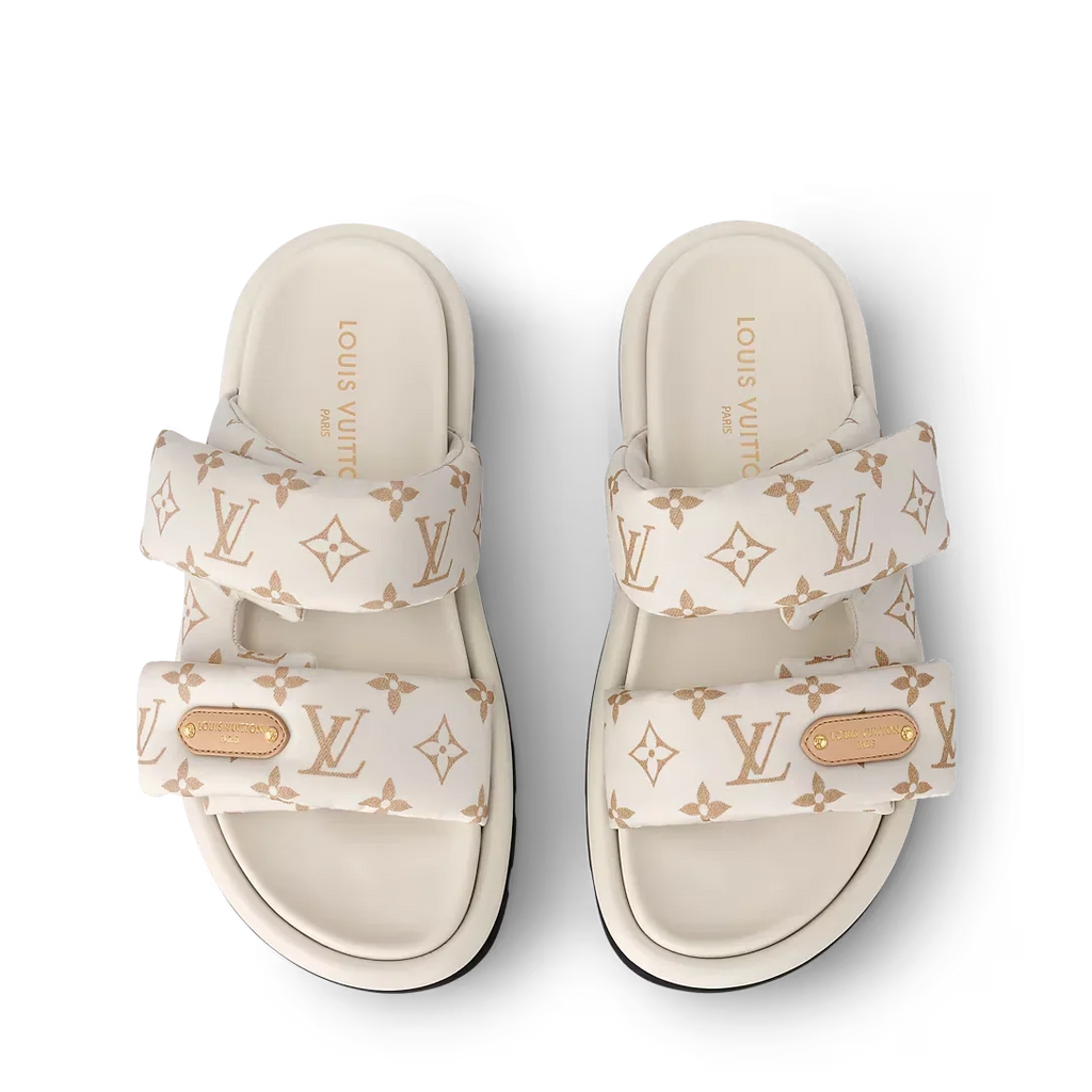 LV Sandals Pool Pillow Flat Comfort Mule Dune Beige