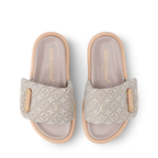 LV Sandals Pool Pillow Flat Comfort Mule Beige Jacquard