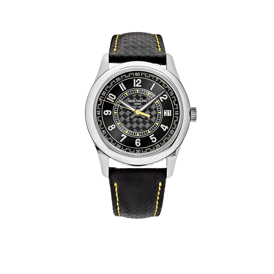 Calatrava 40mm 6007G-001 White Gold Black Dial Yellow Accents
