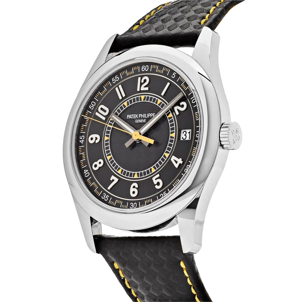 Calatrava 40mm 6007G-001 White Gold Black Dial Yellow Accents