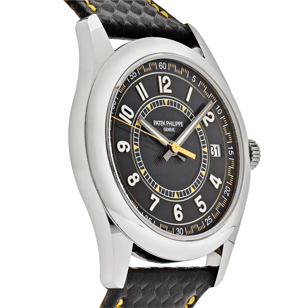 Calatrava 40mm 6007G-001 White Gold Black Dial Yellow Accents