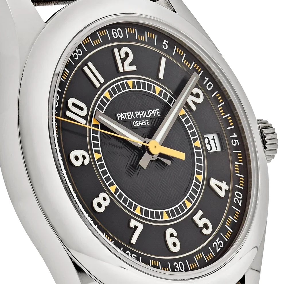 Calatrava 40mm 6007G-001 White Gold Black Dial Yellow Accents